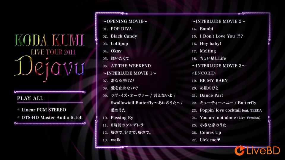 倖田來未 KODA KUMI LIVE TOUR 2011～Dejavu～(2BD) (2012) BD蓝光原盘 55.9G_Blu-ray_BDMV_BDISO_1