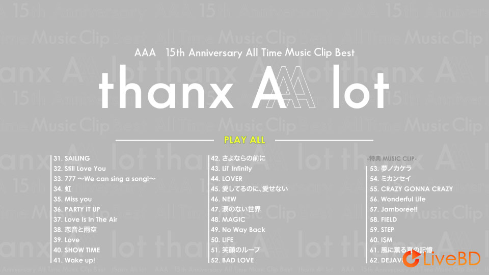 AAA 15th Anniversary All Time Music Clip Best -thanx AAA lot- (2BD) (2020) BD蓝光原盘 77.9G_Blu-ray_BDMV_BDISO_3